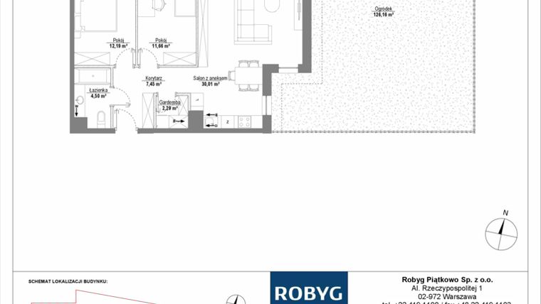 Rzut - Mieszkanie na sprzedaż 3 pokoje o powierzchni 68,1 m² - numer H3_0M03 w Piątkowo Residence etap II