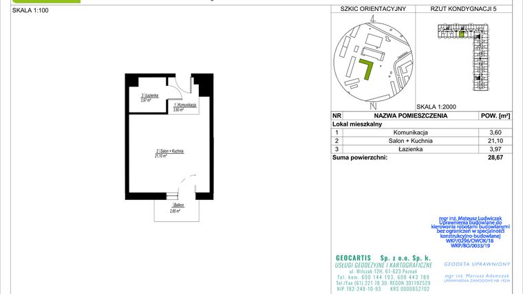 Rzut - Mieszkanie na sprzedaż 1 pokój o powierzchni 28,67 m² - numer B41 w Jasielska 8C