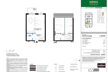 Rzut - Mieszkanie na sprzedaż 3 pokoje o powierzchni 39,36 m² - numer 3A_36 w Nowa Północ etap 2