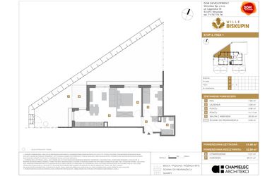 Rzut - Mieszkanie na sprzedaż 3 pokoje o powierzchni 51,49 m² - numer S2 w Wille Biskupin Etap 2.1