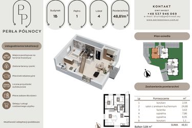 Rzut - Mieszkanie na sprzedaż 3 pokoje o powierzchni 48,81 m² - numer 4 w Perła Północy etap 1