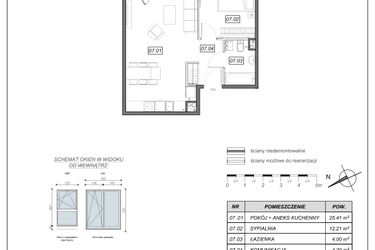 Rzut - Mieszkanie na sprzedaż 2 pokoje o powierzchni 45,92 m² - numer 4.B.7 w Nowe Południe bud. 4