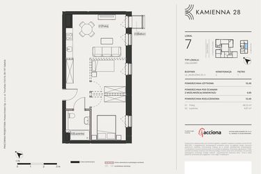 Rzut - Mieszkanie na sprzedaż 1 pokój o powierzchni 53,4 m² - numer 4.7 w Kamienna 28 - apartamenty inwestycyjne