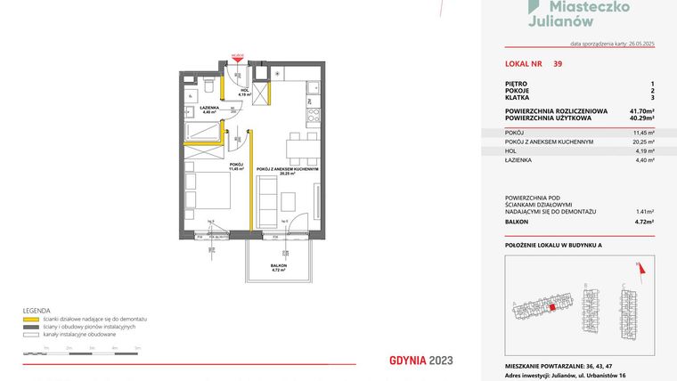 Rzut - Mieszkanie na sprzedaż 2 pokoje o powierzchni 41,7 m² - numer 39 w Miasteczko Julianów