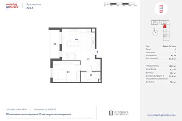 Rzut - Mieszkanie na sprzedaż 2 pokoje o powierzchni 54,21 m² - numer A2.3.4 w Mieszkaj w Mieście - Załęska od Nowa