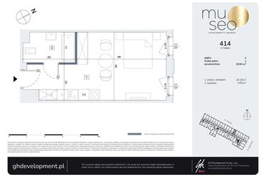 Rzut - Mieszkanie na sprzedaż 1 pokój o powierzchni 28,81 m² - numer 414 w Museo
