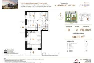 Rzut - Mieszkanie na sprzedaż 3 pokoje o powierzchni 60,65 m² - numer JAR-IV-D-LM-M15 w Osiedle JAR Heweliusza etap IV