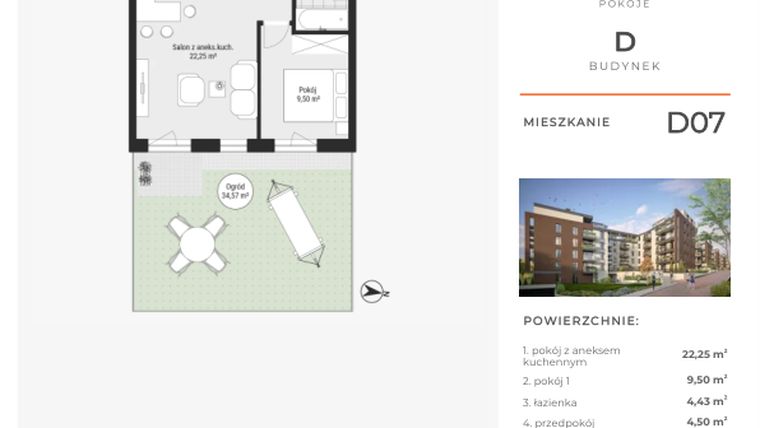 Rzut - Mieszkanie na sprzedaż 2 pokoje o powierzchni 40,68 m² - numer D07 w Na Koszutce II