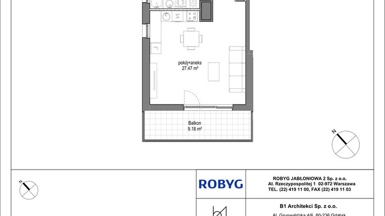 Rzut - Mieszkanie na sprzedaż 2 pokoje o powierzchni 49,15 m² - numer B.1M06 w Kobieli 4