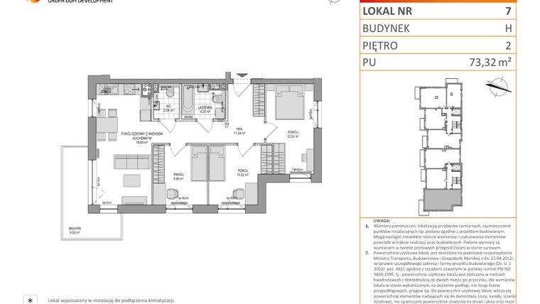 Rzut - Mieszkanie na sprzedaż 4 pokoje o powierzchni 73,32 m² - numer 1_3_H_MK_7 w WIDOKI etap III