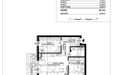 Rzut - Mieszkanie na sprzedaż 3 pokoje o powierzchni 59,13 m² - numer 31 w Ceramika