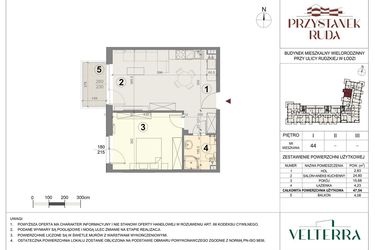 Rzut - Mieszkanie na sprzedaż 2 pokoje o powierzchni 47,74 m² - numer 44 w Przystanek Ruda