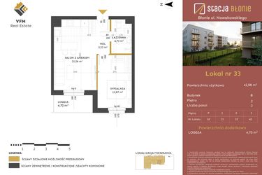 Rzut - Mieszkanie na sprzedaż 2 pokoje o powierzchni 42,08 m² - numer 33 w Stacja Błonie etap II