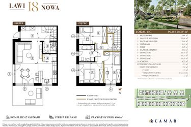 Rzut - Mieszkanie na sprzedaż 4 pokoje o powierzchni 90,35 m² - numer 13C w Lawinowa 18
