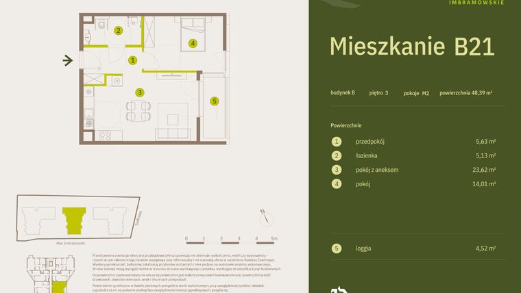 Rzut - Mieszkanie na sprzedaż 2 pokoje o powierzchni 48,39 m² - numer B21 w Osiedle Imbramowskie