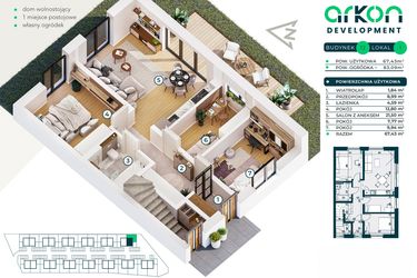 Rzut - Mieszkanie na sprzedaż 4 pokoje o powierzchni 67,46 m² - numer 12/1 w Nova Jurajska