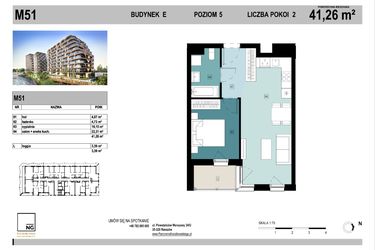 Rzut - Mieszkanie na sprzedaż 2 pokoje o powierzchni 41,23 m² - numer E51 w Panorama Kwiatkowskiego