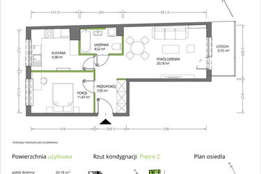 Rzut - Mieszkanie na sprzedaż 2 pokoje o powierzchni 52,6 m² - numer 1/005 w Krakowska Vita