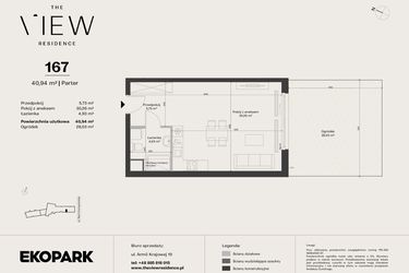 Rzut - Mieszkanie na sprzedaż 1 pokój o powierzchni 40,94 m² - numer 167 w The View