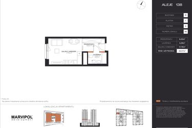 Rzut - Mieszkanie na sprzedaż 1 pokój o powierzchni 28,07 m² - numer M046 w Aleje 138