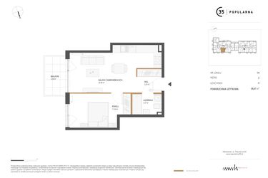 Rzut - Mieszkanie na sprzedaż 2 pokoje o powierzchni 38,67 m² - numer M.14 w Popularna 35