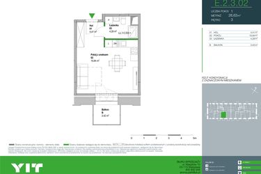 Rzut - Mieszkanie na sprzedaż 1 pokój o powierzchni 28,63 m² - numer E.2.3.02 w Aroma Park Lofty