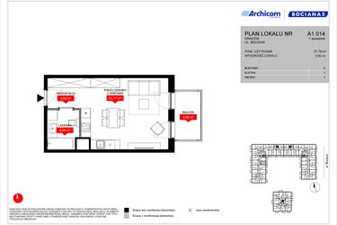 Rzut - Mieszkanie na sprzedaż 1 pokój o powierzchni 31,79 m² - numer A1 014 w Osiedle Bociana 5