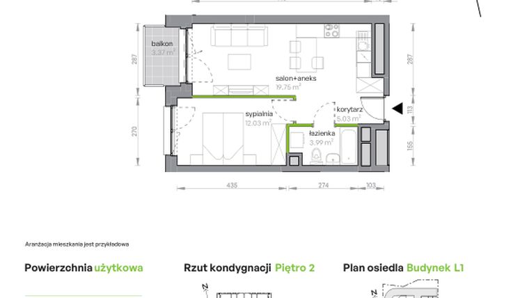 Rzut - Mieszkanie na sprzedaż 2 pokoje o powierzchni 40,8 m² - numer L1/2/24 w Legnicka Vita