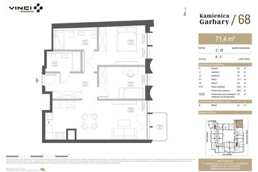 Rzut - Mieszkanie na sprzedaż 3 pokoje o powierzchni 71,4 m² - numer 15 w Garbary 68