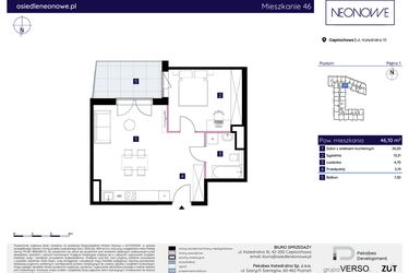 Rzut - Mieszkanie na sprzedaż 2 pokoje o powierzchni 46,1 m² - numer 15/46 w Osiedle Neonowe