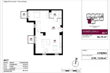 Rzut - Mieszkanie na sprzedaż 4 pokoje o powierzchni 86,74 m² - numer M17 w Słowackiego 78