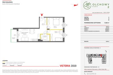 Rzut - Mieszkanie na sprzedaż 3 pokoje o powierzchni 53,8 m² - numer A.124 w Olchowy Park II