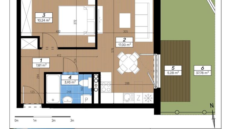 Rzut - Mieszkanie na sprzedaż 2 pokoje o powierzchni 38,98 m² - numer F/0/1 w Limone