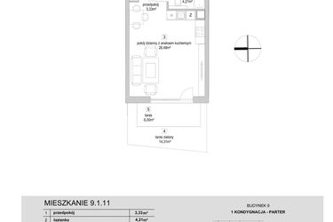 Rzut - Mieszkanie na sprzedaż 1 pokój o powierzchni 34,02 m² - numer 9.1.11 w Osiedle Przyjemne IV
