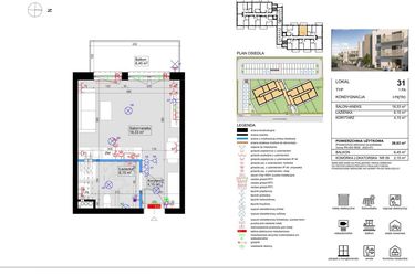 Rzut - Mieszkanie na sprzedaż 1 pokój o powierzchni 28,63 m² - numer 31 w Harmony Antoninek