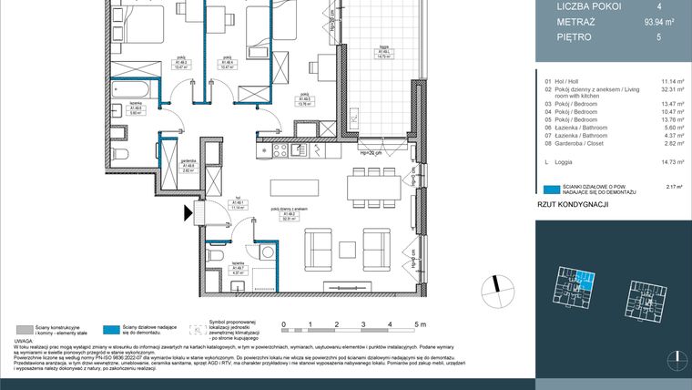 Rzut - Mieszkanie na sprzedaż 4 pokoje o powierzchni 93,9 m² - numer 49 w Nordic Górka Narodowa