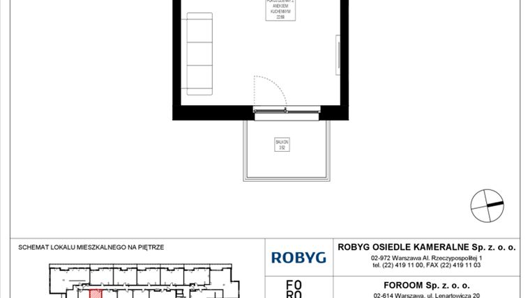 Rzut - Mieszkanie na sprzedaż 1 pokój o powierzchni 27,2 m² - numer OK6/A/3/5 w Osiedle Kameralne VI