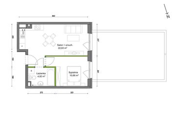 Rzut - Mieszkanie na sprzedaż 2 pokoje o powierzchni 38,24 m² - numer E2/F/06 w Orawska Vita