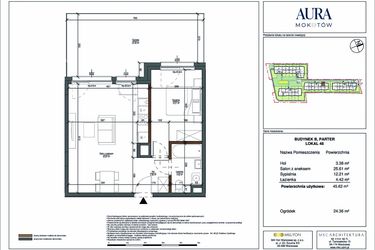 Rzut - Mieszkanie na sprzedaż 2 pokoje o powierzchni 45,62 m² - numer 48 w Aura Mokotów II