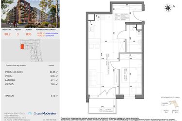 Rzut - Mieszkanie na sprzedaż 2 pokoje o powierzchni 45,42 m² - numer I-B35 w Industria etap I-B