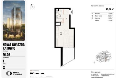 Rzut - Mieszkanie na sprzedaż 1 pokój o powierzchni 25,64 m² - numer M.26 w Nowa Gwiazda