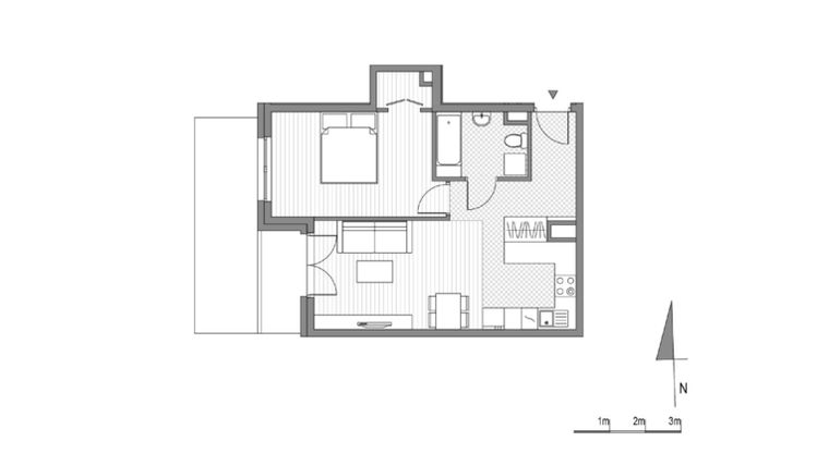 Rzut - Mieszkanie na sprzedaż 2 pokoje o powierzchni 47,75 m² - numer 155 w ul. Meiera 16E - II etap