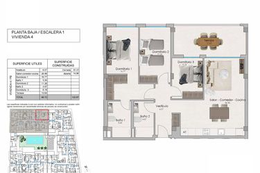 Rzut - Mieszkanie na sprzedaż 3 pokoje o powierzchni 105,97 m² - numer 0-4 w Apartamenty w Santa Pola - 92373724
