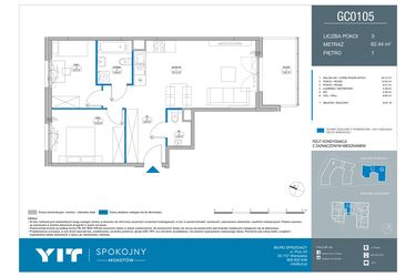 Rzut - Mieszkanie na sprzedaż 3 pokoje o powierzchni 62,44 m² - numer GC0105 w Spokojny Mokotów etap II