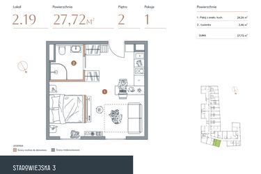 Rzut - Mieszkanie na sprzedaż 1 pokój o powierzchni 27,72 m² - numer 2.19 w Starowiejska 3