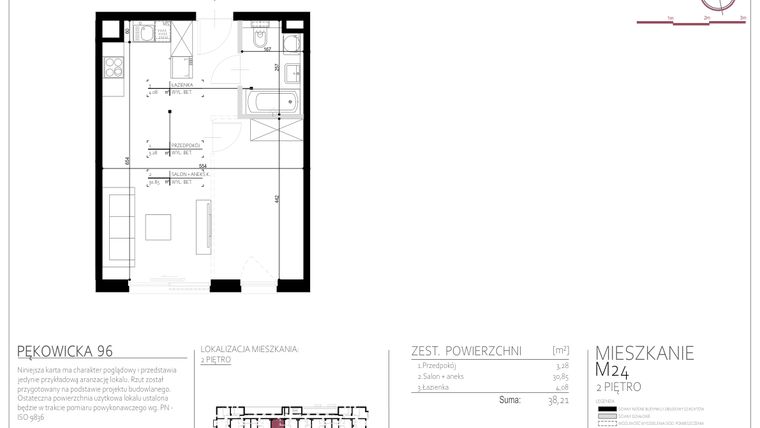 Rzut - Mieszkanie na sprzedaż 1 pokój o powierzchni 38,21 m² - numer 24 w Pękowicka 96