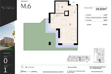 Rzut - Mieszkanie na sprzedaż 1 pokój o powierzchni 29,83 m² - numer C - M.6 w Dzielnica Trust