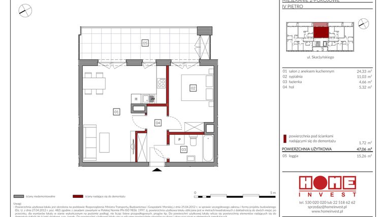 Rzut - Mieszkanie na sprzedaż 2 pokoje o powierzchni 47,06 m² - numer M20 w Rezydencja Ochota