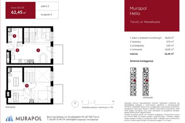 Rzut - Mieszkanie na sprzedaż 1 pokój o powierzchni 62,45 m² - numer 3.B.2.03 w Murapol Helio