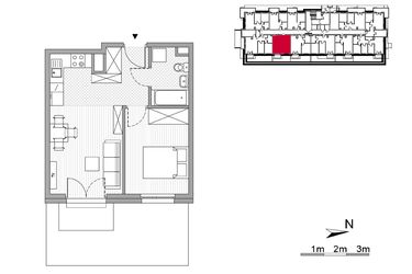 Rzut - Mieszkanie na sprzedaż 2 pokoje o powierzchni 36,49 m² - numer 7 w ul. Powstańców/os. Piastów bud. F